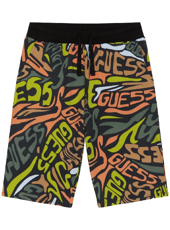 Black Multi Logo Active Shorts (7-16)