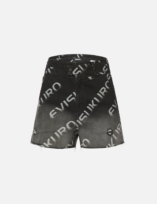 Logo Jacquard Degrade Denim Shorts