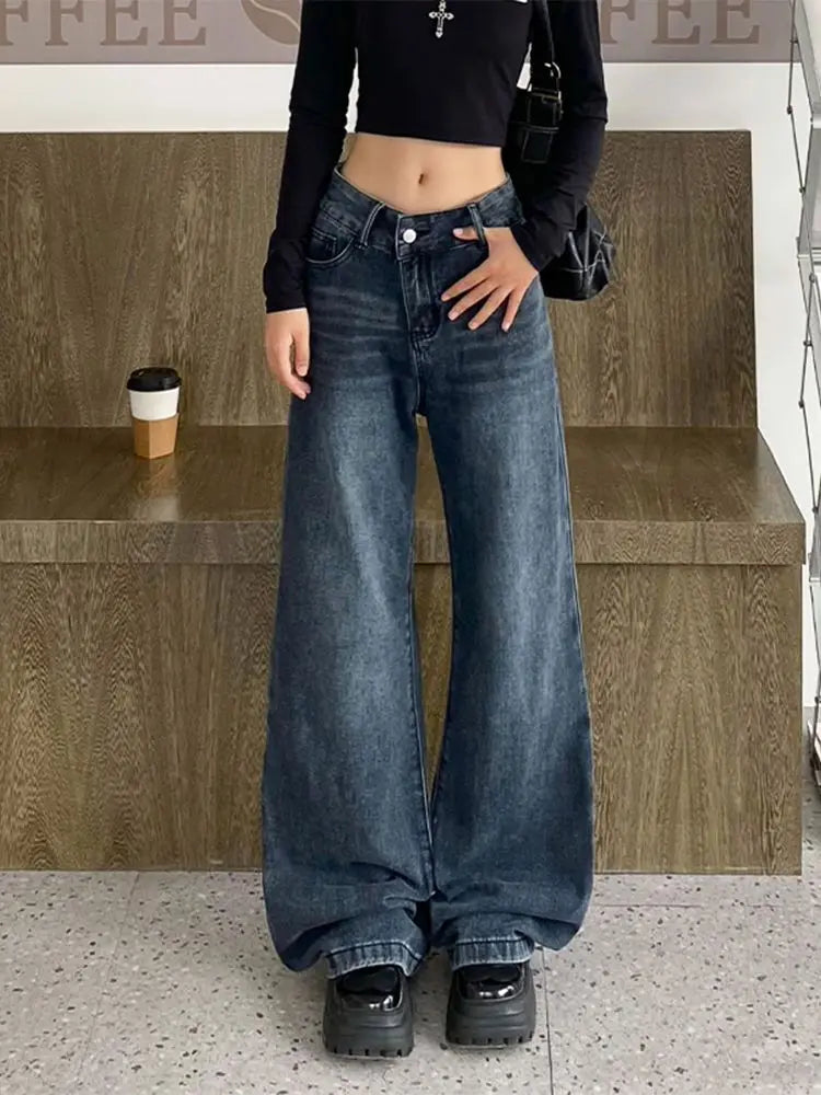 Baggy Women Korean Style Distressed Wide Leg Denim Harajuku Pant