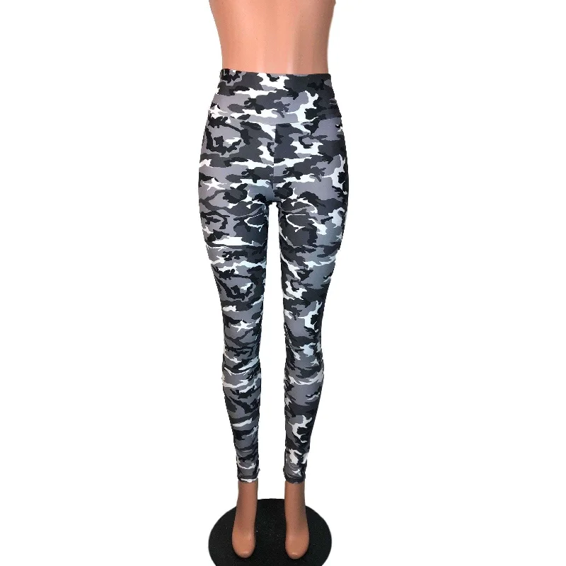 Black & White Camo Camouflage High Waist Leggings Pants