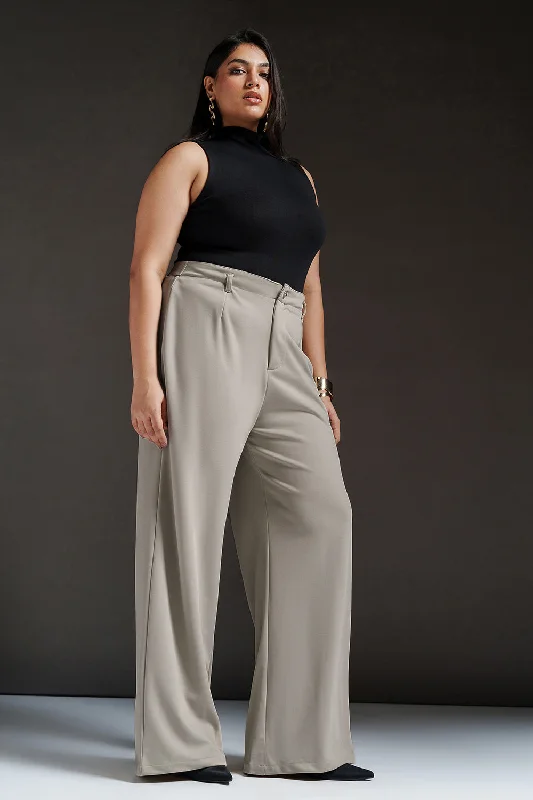 Fog Grey Curve Wide Leg Adjustable Korean Pants