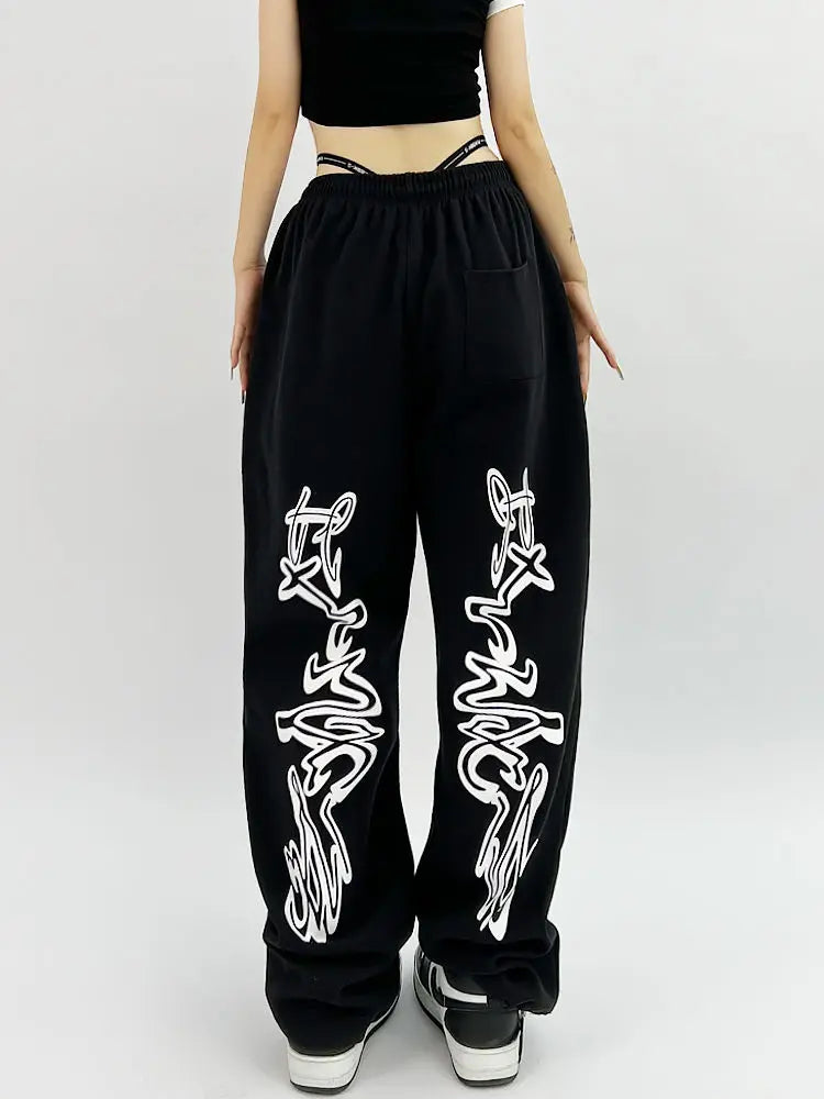 Gothic Black Oversize Y2K Jogging Sweatpants Harajuku Grunge Kpop Wide Leg Graphic Sports Pant