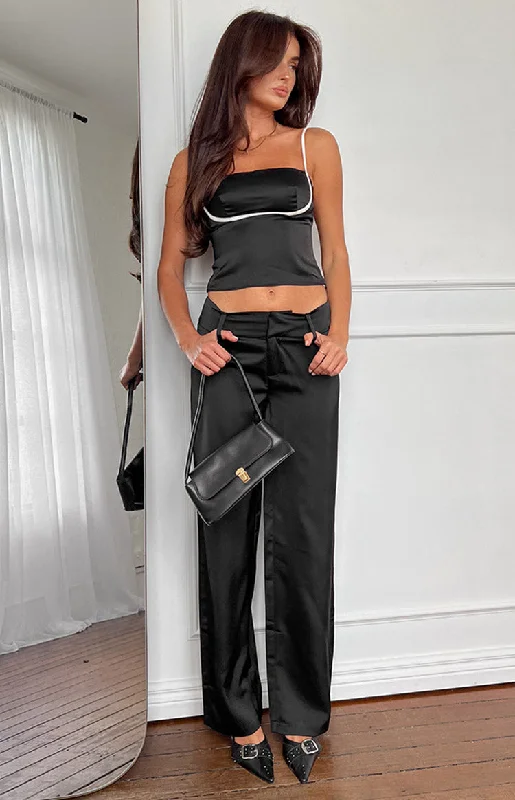 Maeve Black Satin Pants