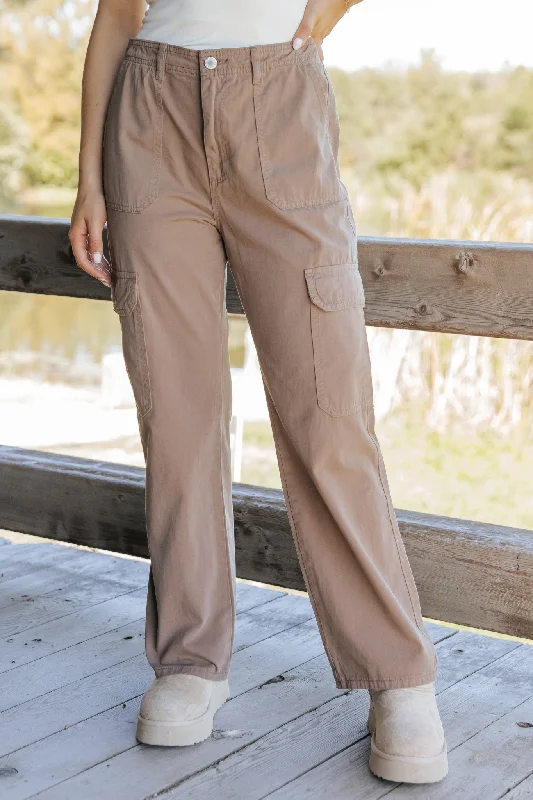 Mocha Straight Leg Cargo Pants