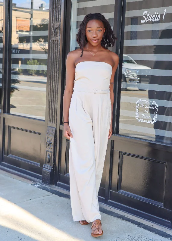 Past Midnight Tube Jumpsuit- Cream