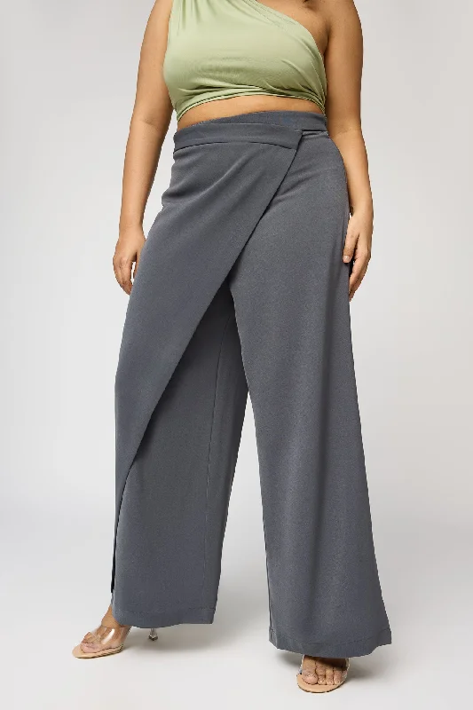 Gentle Grey Curve Pareo Korean Pants