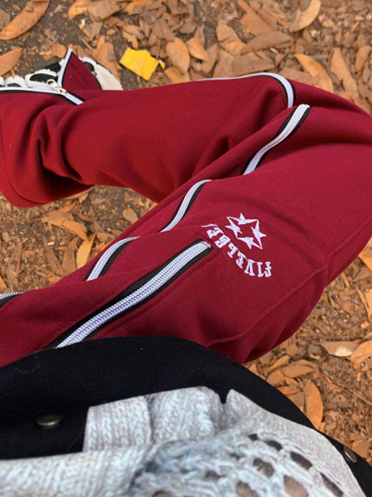 Vintage Red Straight Japanese Y2K Casual Sweatpants Winter Warm Harajuku Jogging Pant