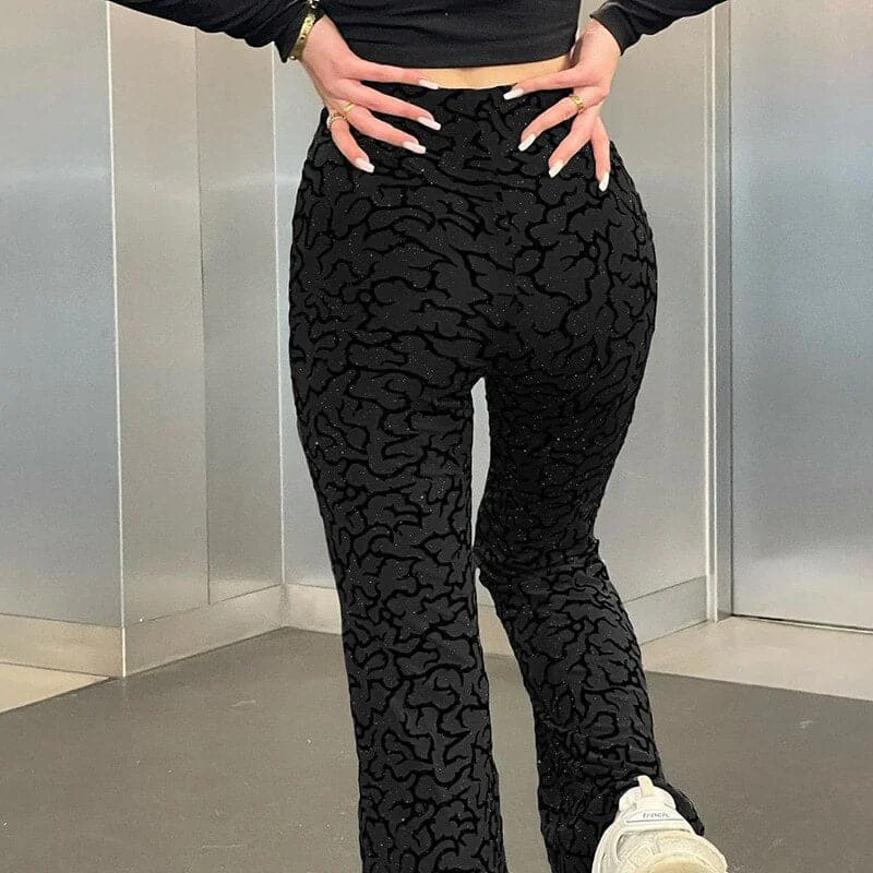 DressBetty - Women Sexy Cut-Out High Waist Flare Pants Slim Fit Femme Sexy Strechy Trousers Long Wide Leg Pants Casual Streetwear