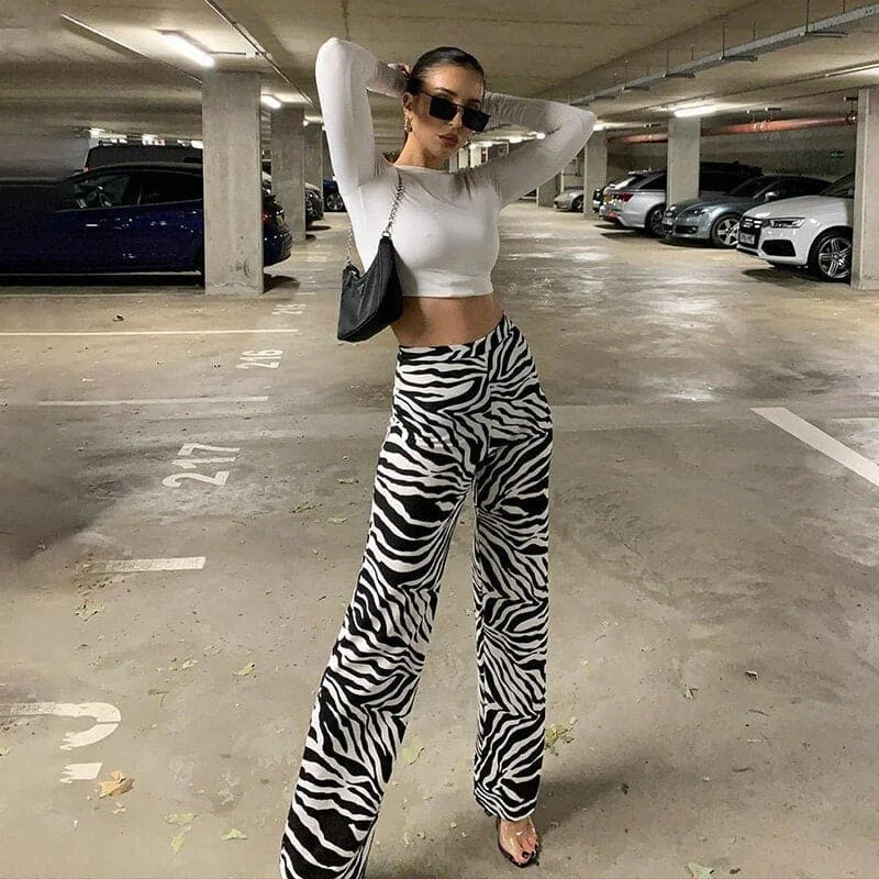 DressBetty - Zebra Print Wide Leg Pants Trousers Sexy High Waist Autumn Women New Fashion Casual Female Trousers